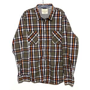 Weatherproof Vintage Blue Orange White Checks Button Shirt Men XXL Front Pockets